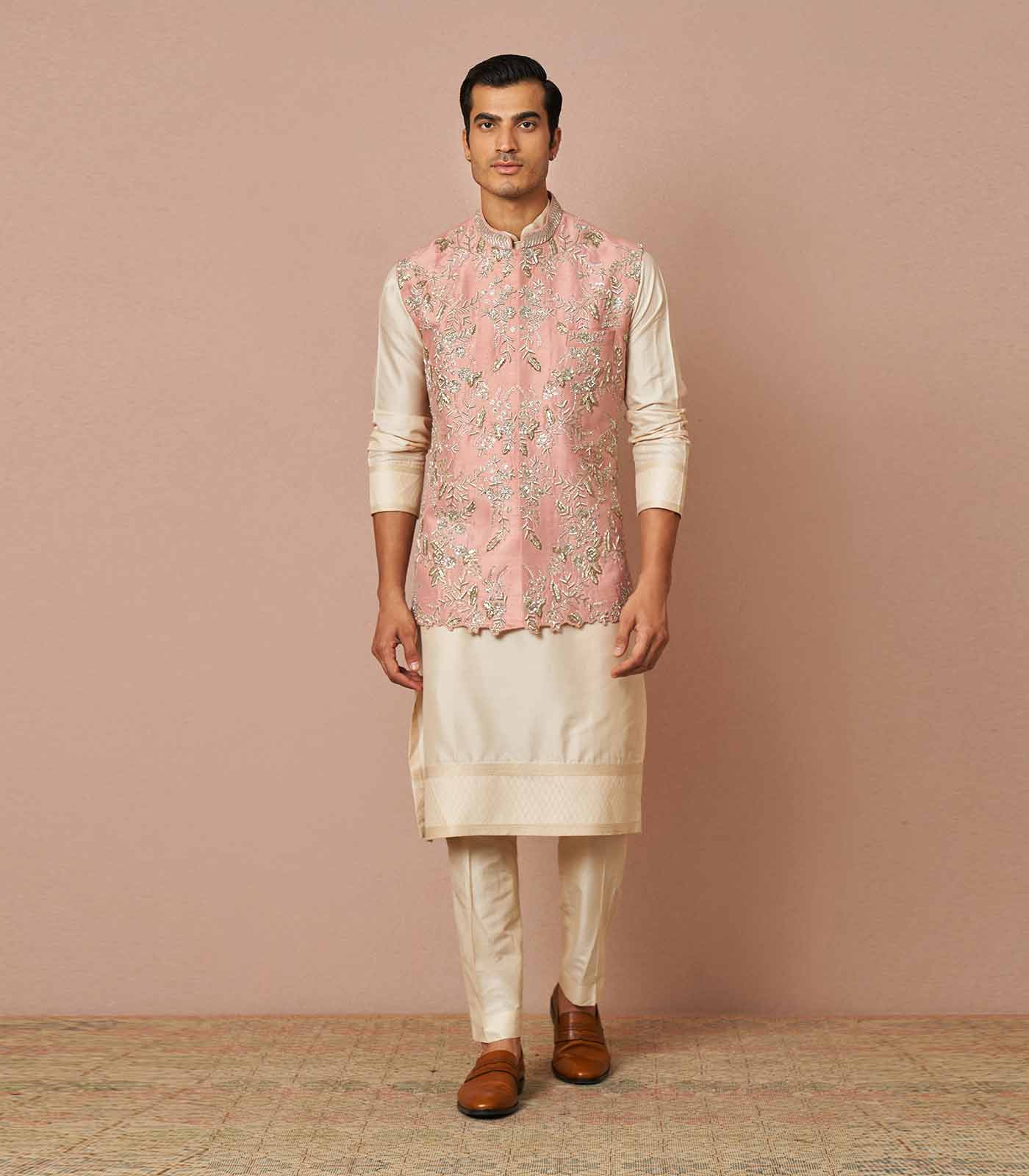 Blush pink rawsilk bandi kurta set