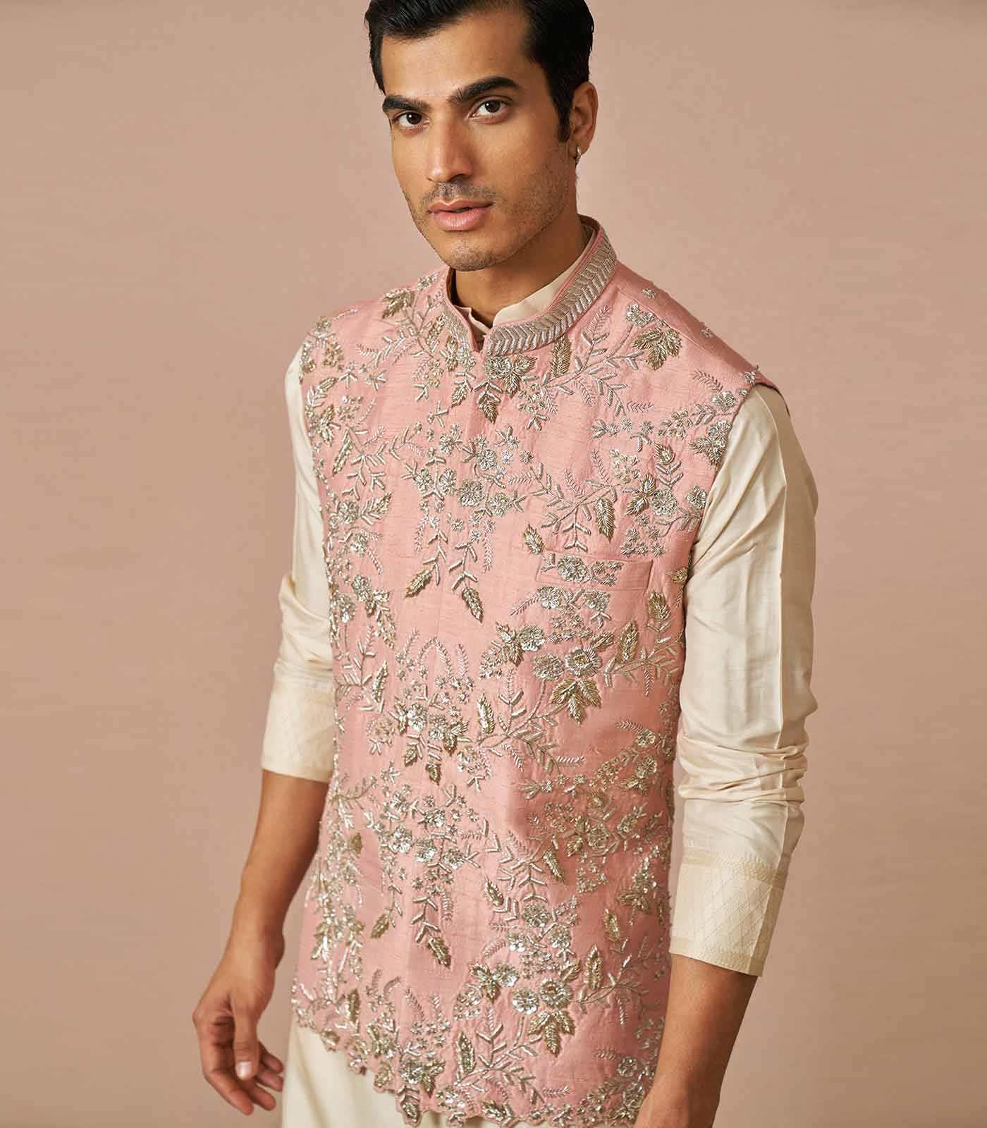 Blush pink rawsilk bandi kurta set