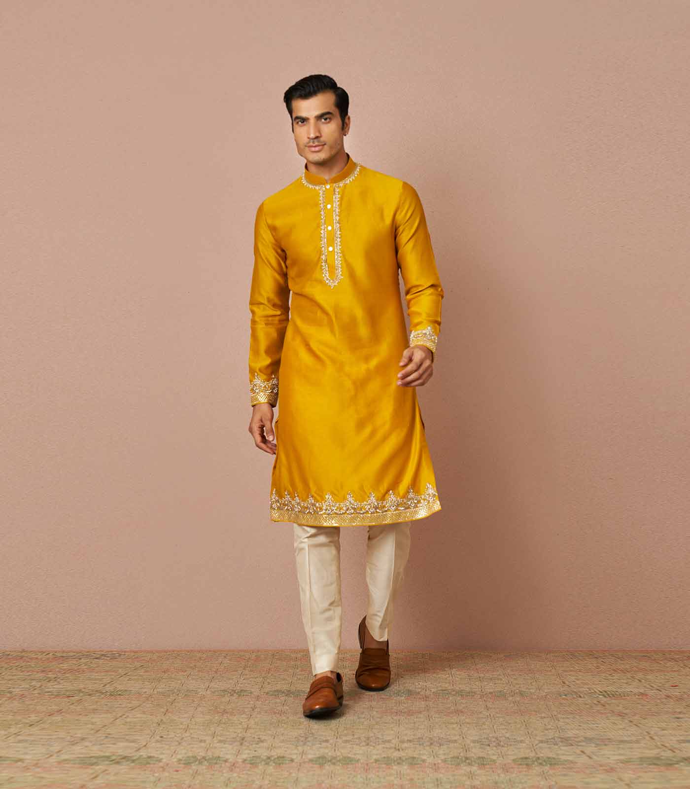 Yellow zardosi embroidered kurta set