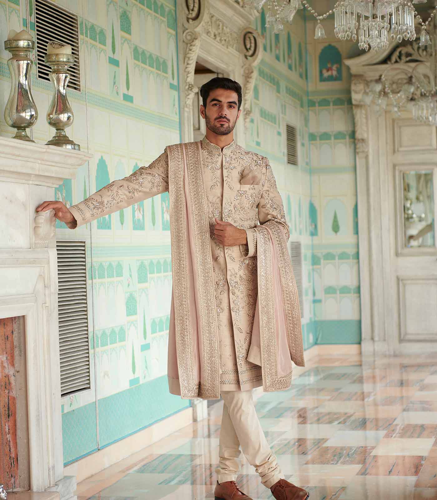Ivory rawsilk Sherwani Set
