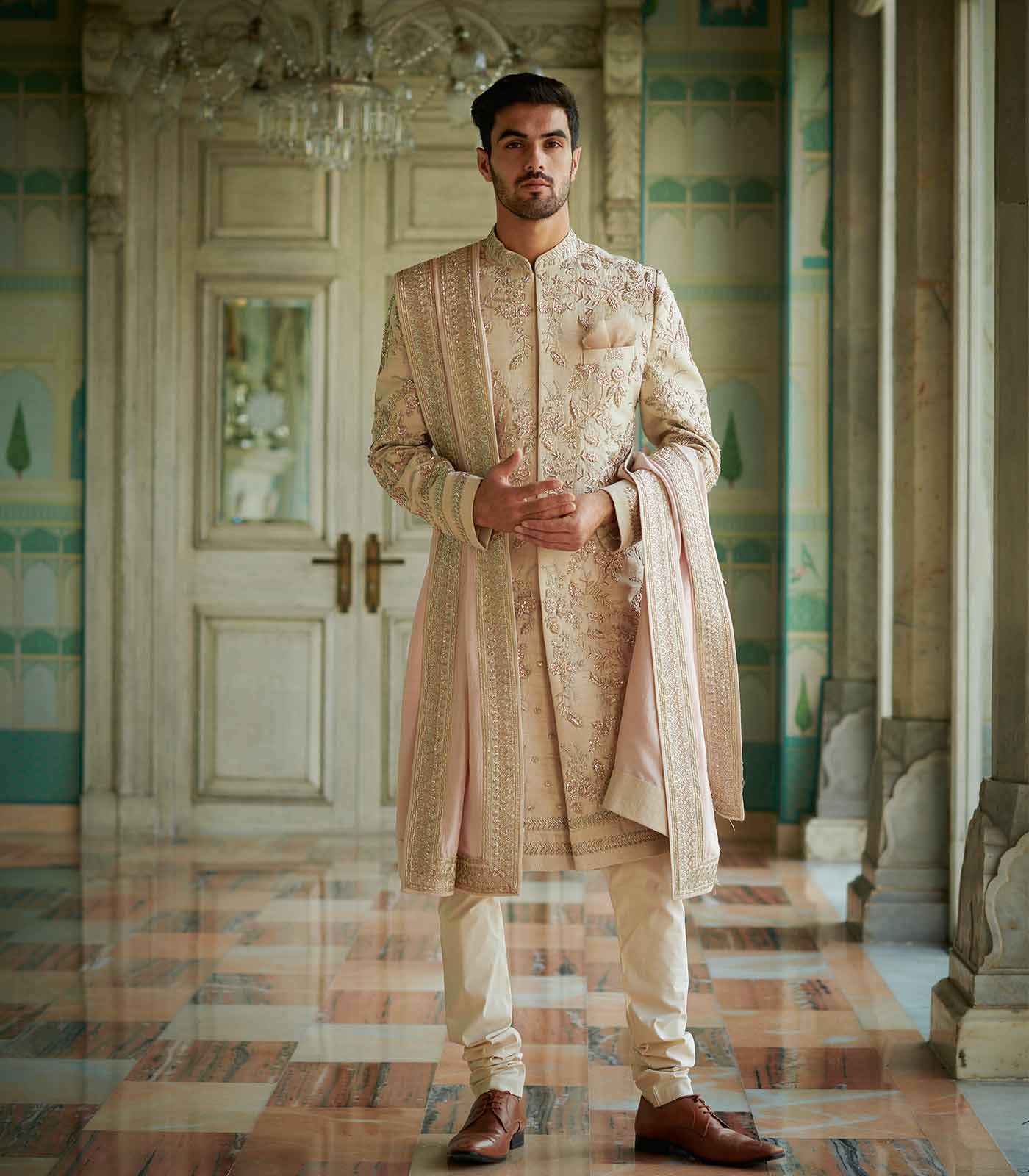 Ivory rawsilk Sherwani Set
