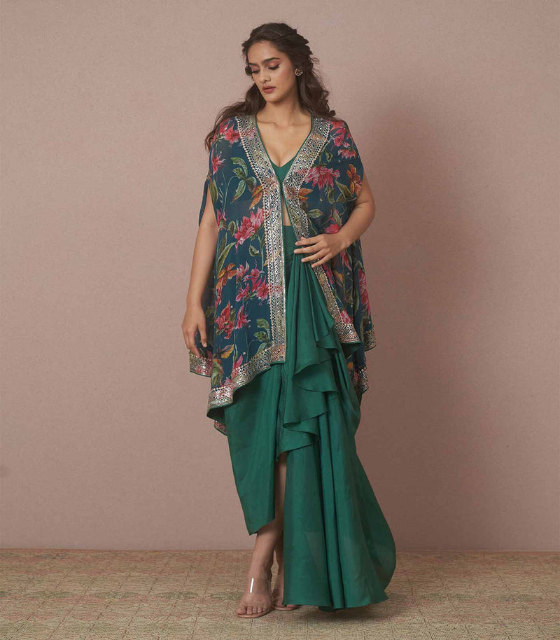 Bougainvillea embellished cape set