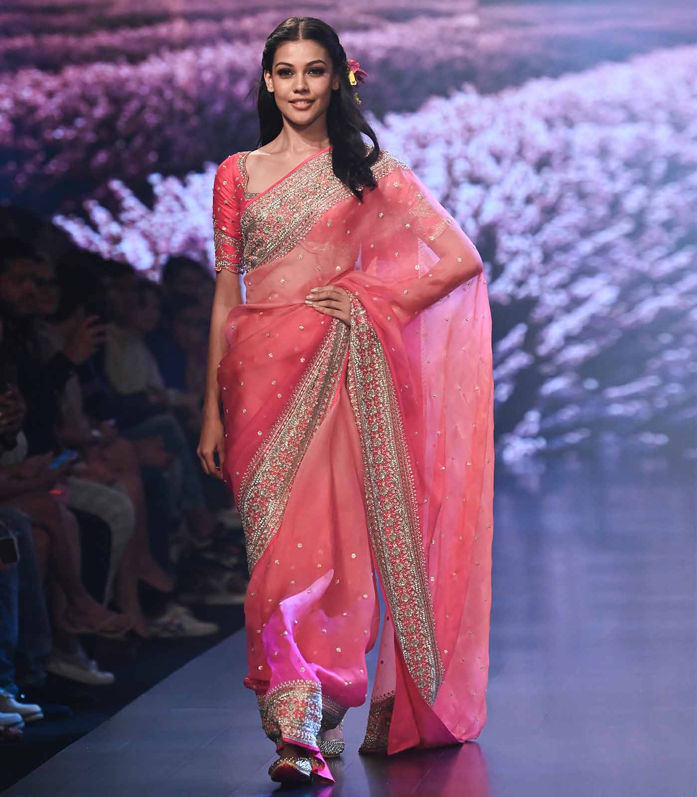 Ishraath Ombere Peach  pink saree