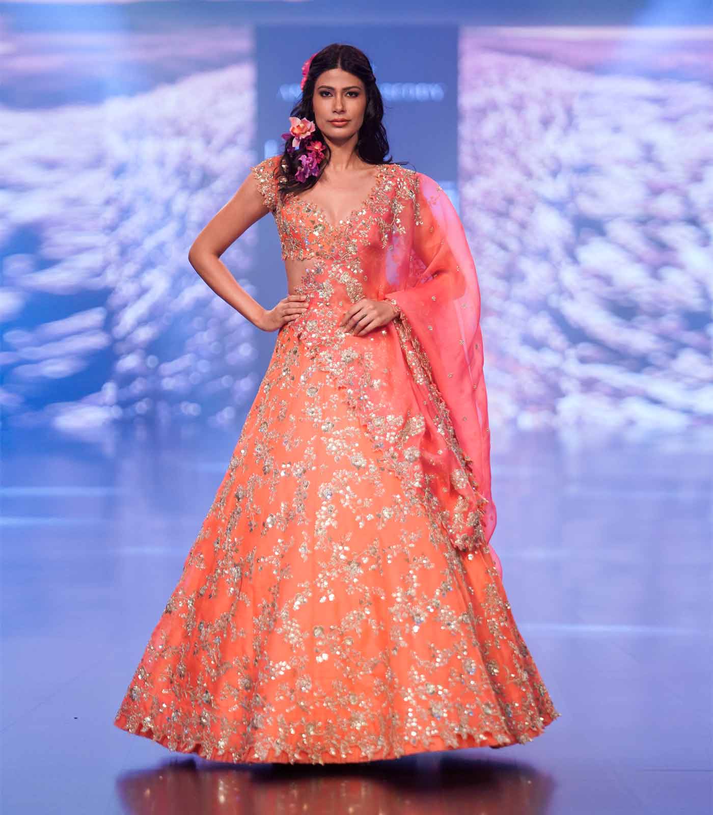 Basrat orange lehanga set