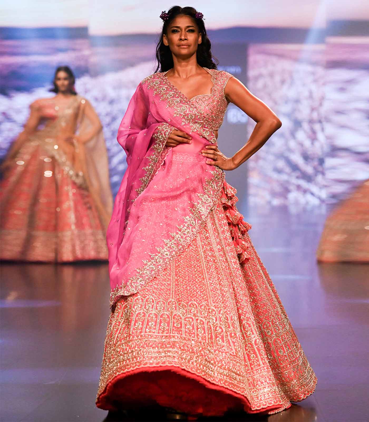 Mumtaz coral pink lehanga set