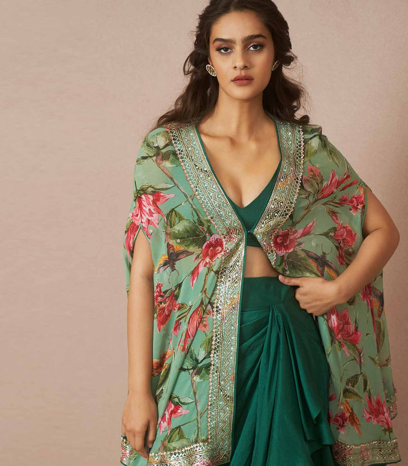Bougainvillea embellished cape set