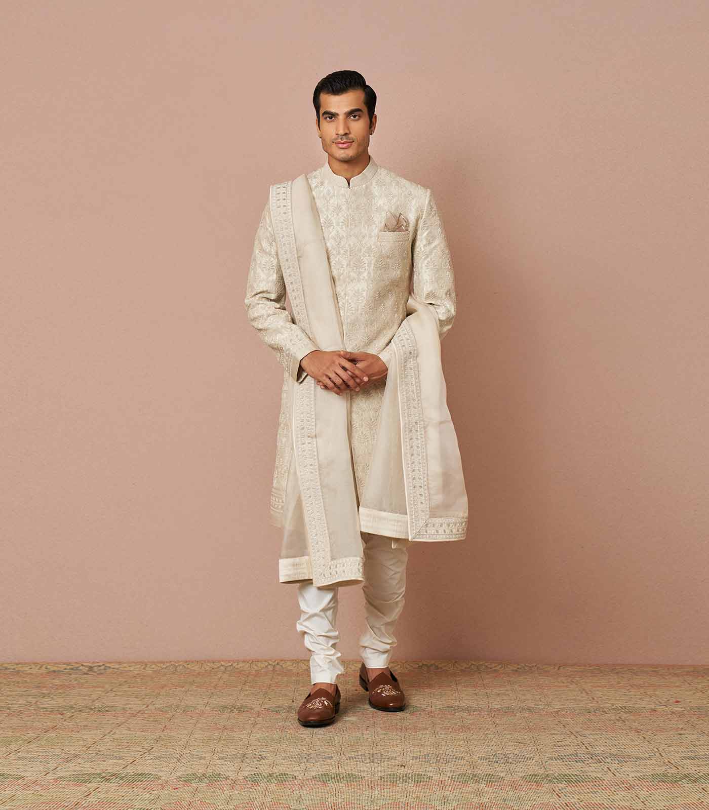 Ivory rawsilk armaan embroidered Sherwani Set