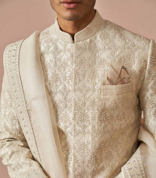 Ivory rawsilk armaan embroidered Sherwani Set