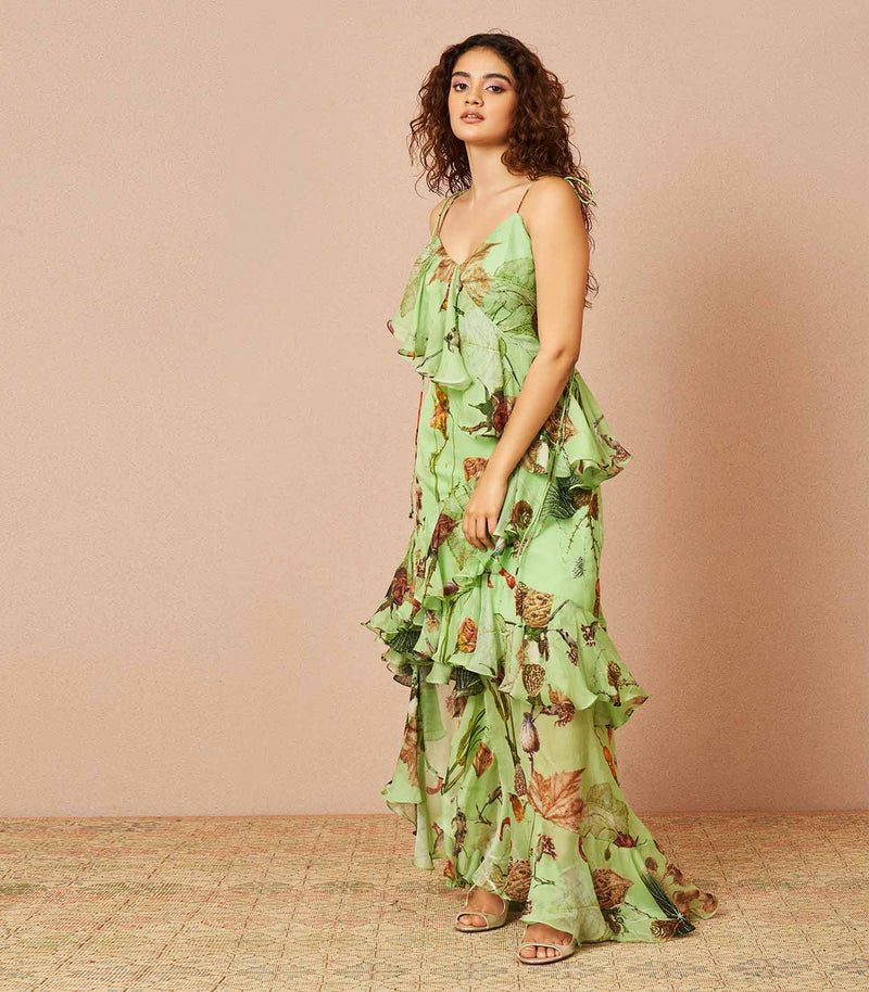 Daphne green ruffled dress