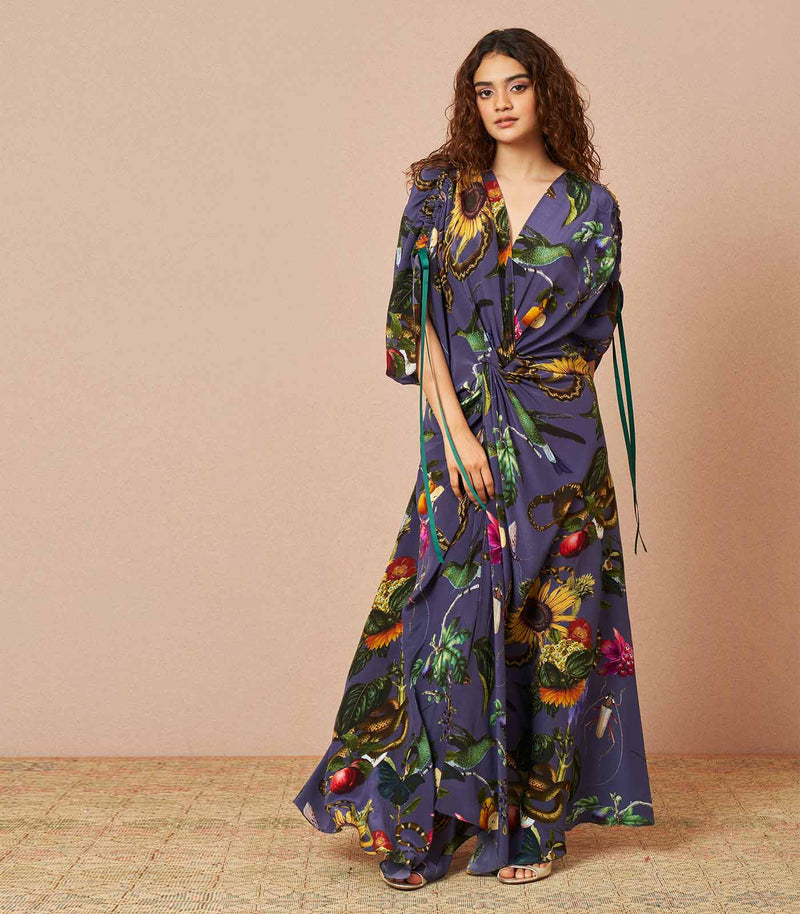 Florian blue front knotted kaftan dress