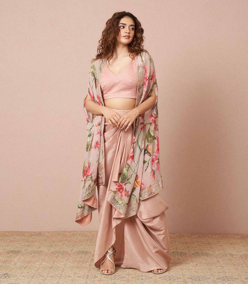 Bougainvillea embellished cape set