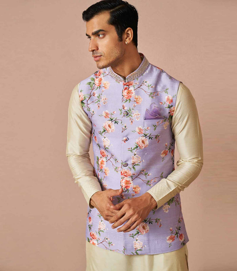 Lavendar floral embroidered bandi set