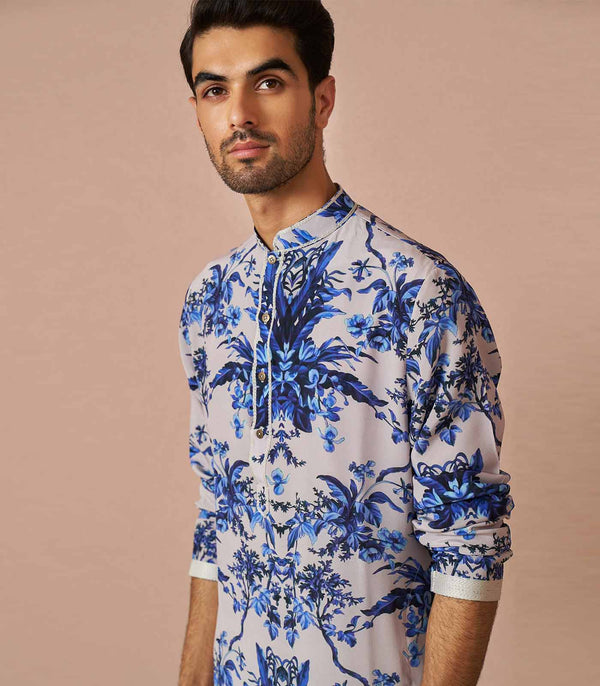 Blue crepe printed kurta set