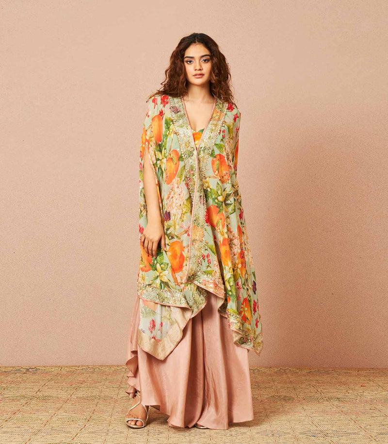Tangerine embellished cape set