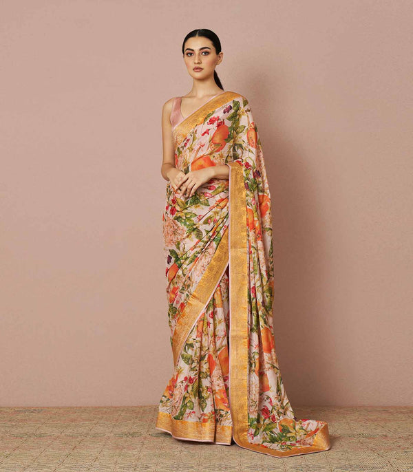 Tangerine printed saree