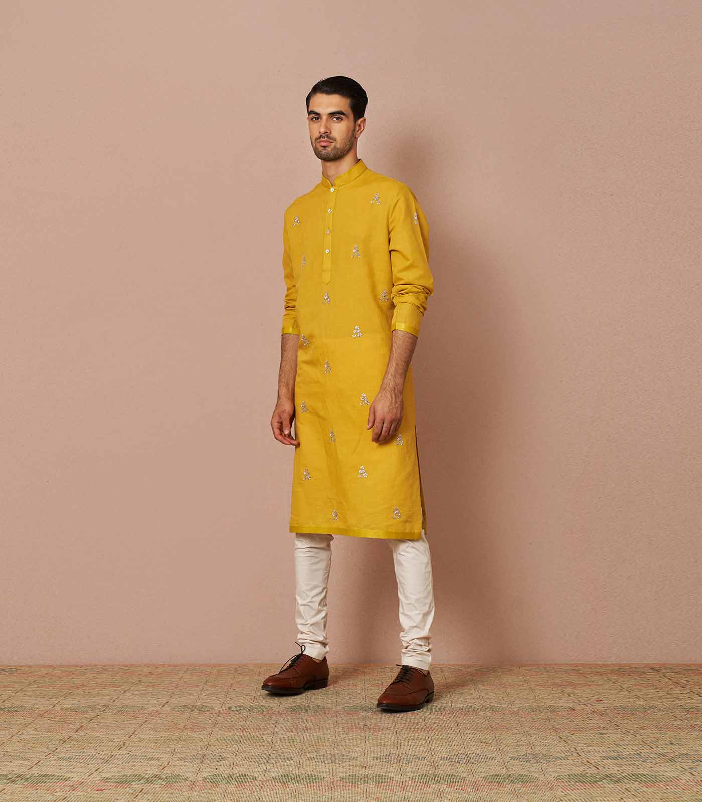 Mustard linen kurta set