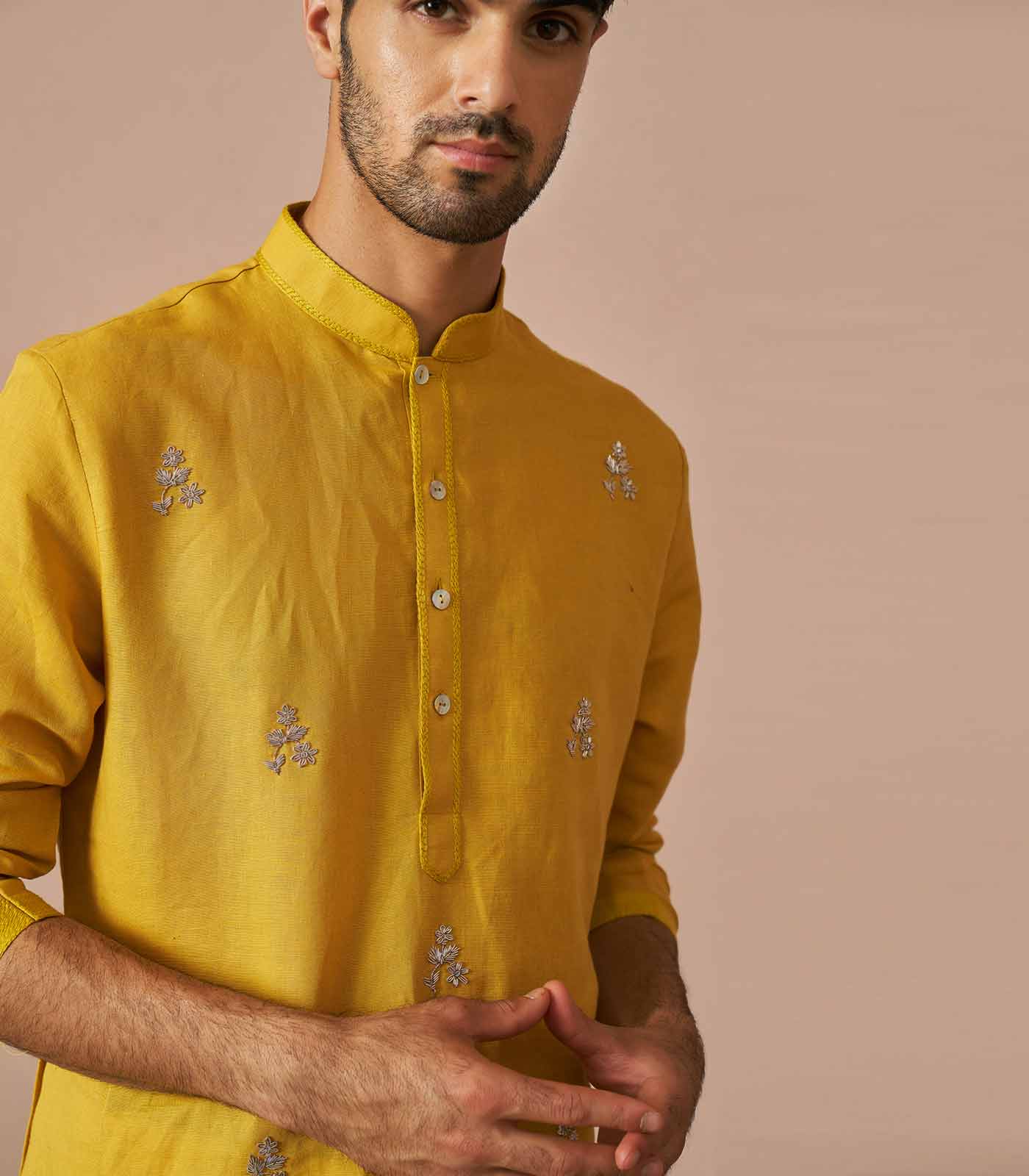 Mustard linen kurta set