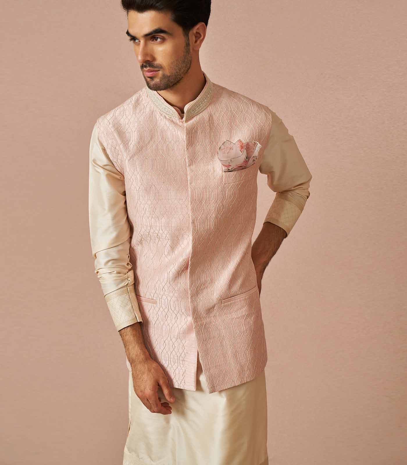 Paste pink Adam threadwork embroidered bandi set