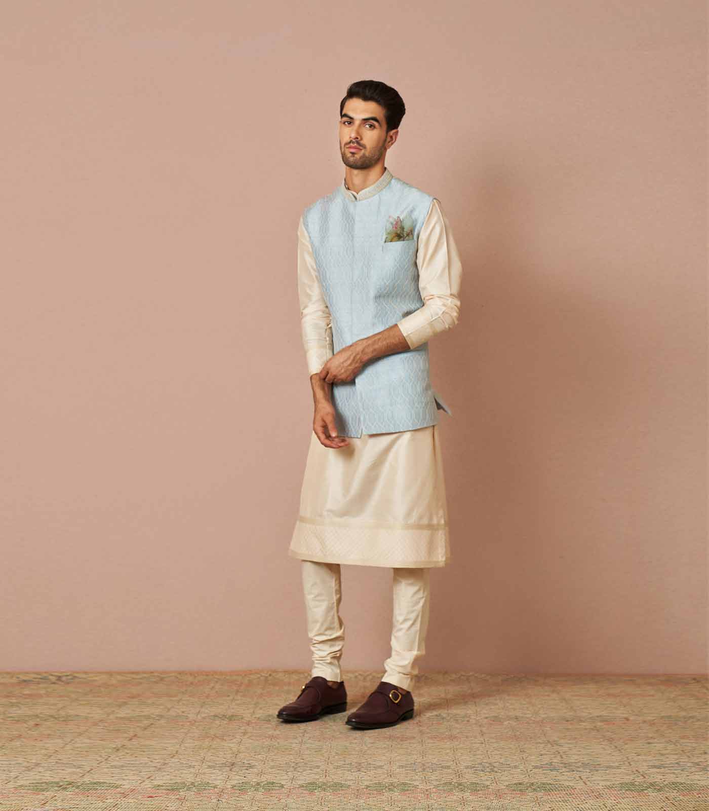 Pastel blue Adem embroidered bandi set