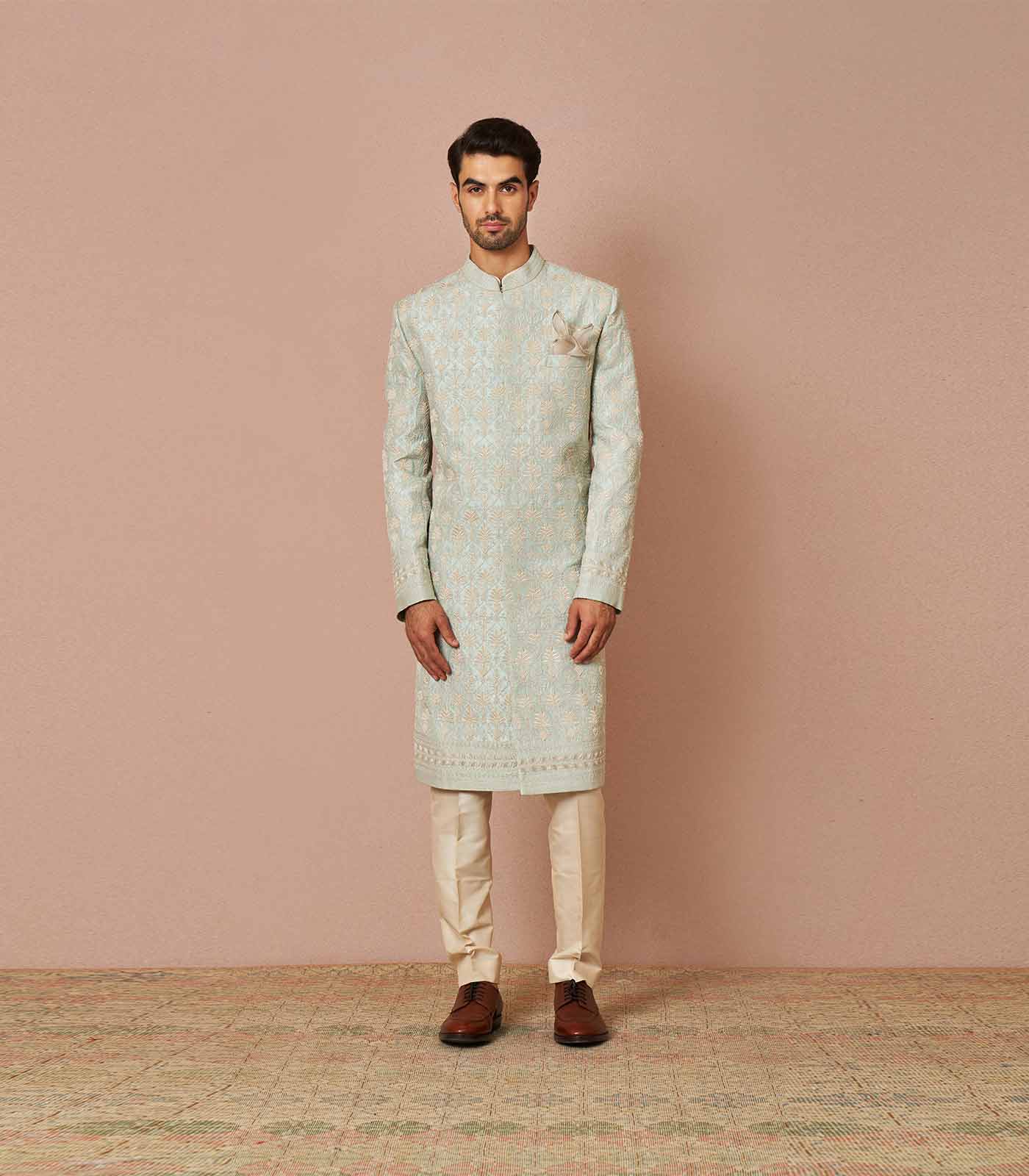 Pastel blue rawsilk armaan Sherwani Set