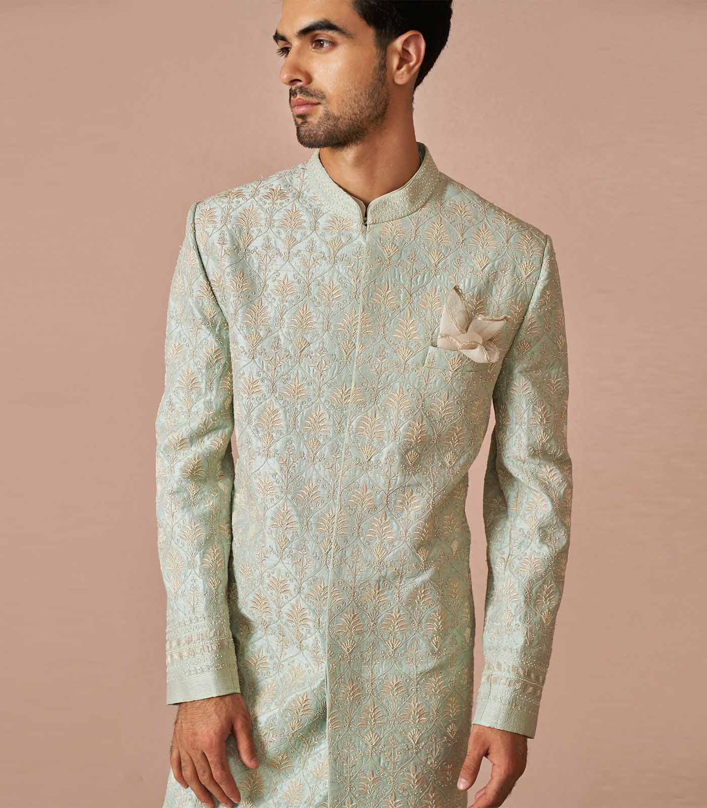 Pastel blue rawsilk armaan Sherwani Set