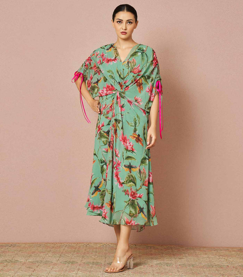 Bougainvillea front twisted kaftan dress